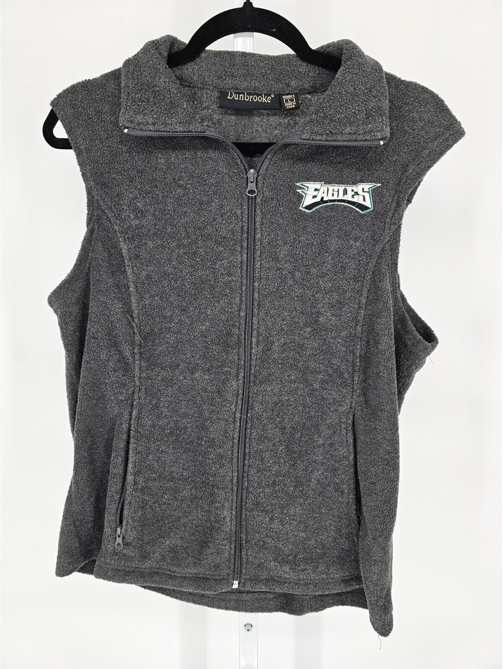 Philadelphia Eagles NFL Football Womens Sz L Fleece Zip Up Vest Gray Embroidered